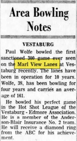 Marl View Lanes - Jan 1964 Article